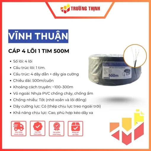 Cáp viễn thông Vĩnh Thịnh 4 lõi 1 tim 500m
