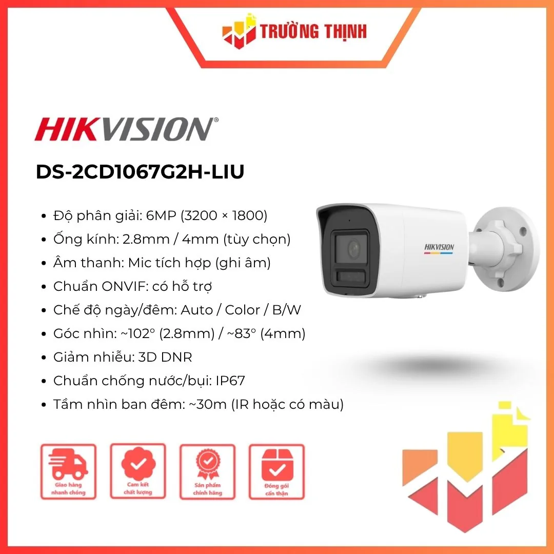 Camera Hikvision DS-2CD1067G2H-LIU chính hãng, phù hợp lắp đặt cho nhà ở, cửa hàng, văn phòng và hệ thống giám sát chuyên nghiệp.