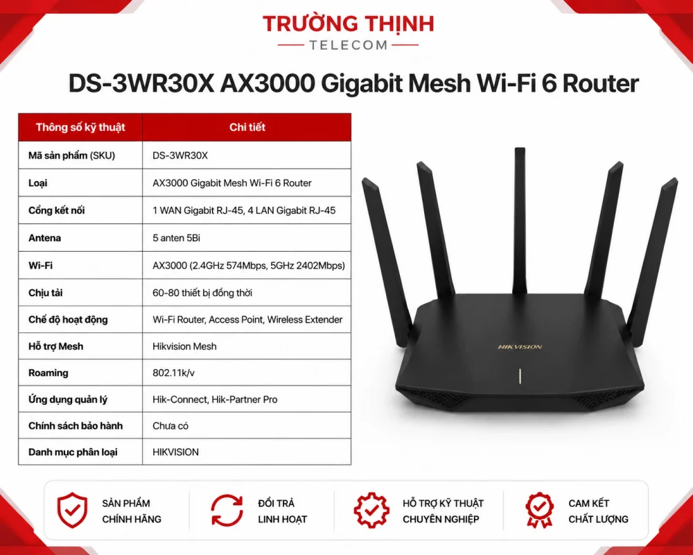 Hikvision Router wifi 6 DS-3WR30X AX3000 5 ăng-ten