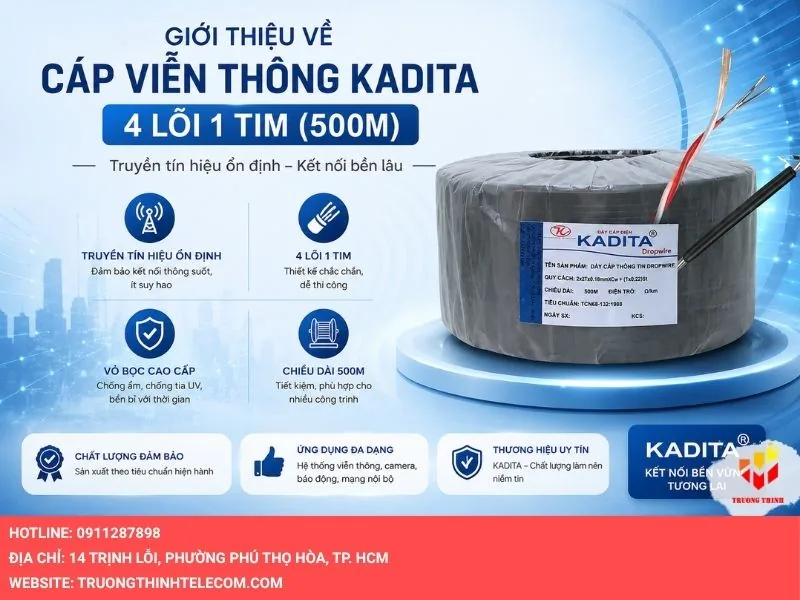 Giới thiệu về cáp viễn thông Kadita 4 lõi 1 tim (500m)