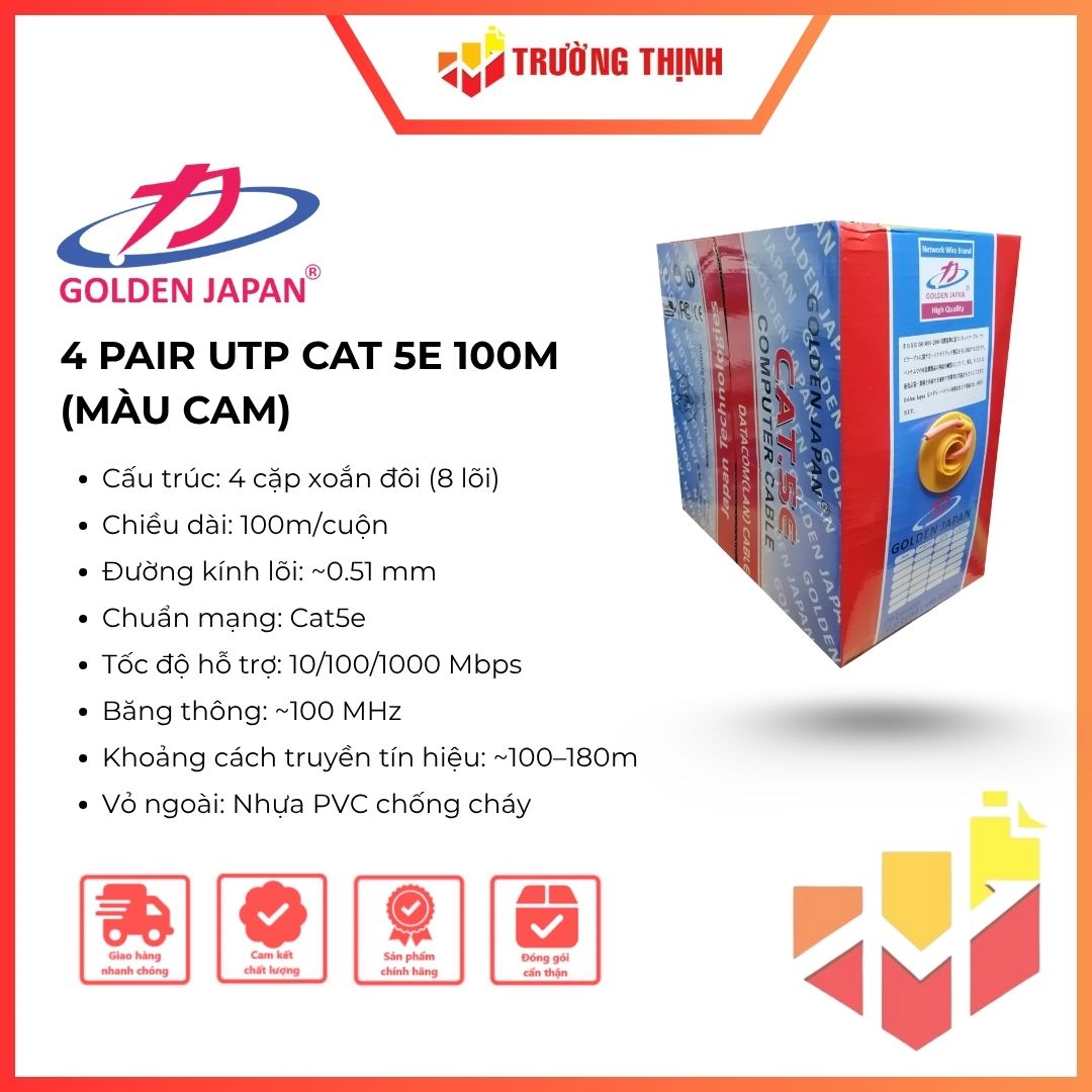 GOLDEN JAPAN 4 PAIR UTP CAT 5E 100M Màu Cam