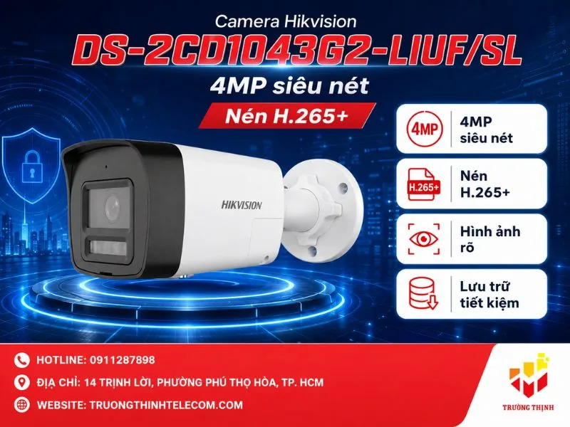 Hikvision DS-2CD1043G2-LIUF/SL độ phân giải 4MP siêu nét và công nghệ nén H.265+
