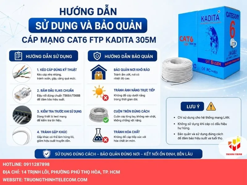Hướng dẫn sử dụng và bảo quản cáp mạng CAT6 FTP KADITA 305M