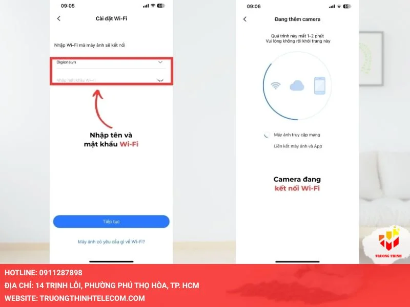 Kết nối wifi ở đây ứng dụng sẽ yêu cầu chọn mạng wifi