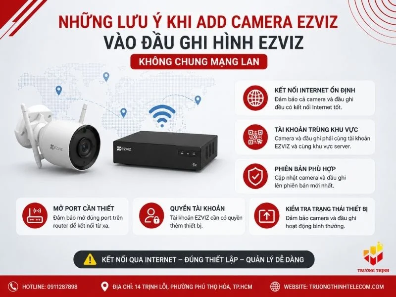 Những lưu ý khi add camera Ezviz vào đầu ghi hình Ezviz không chung mạng LAN