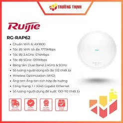 Bộ phát wifi ốp trần hoặc gắn tường Ruijie RG-RAP62