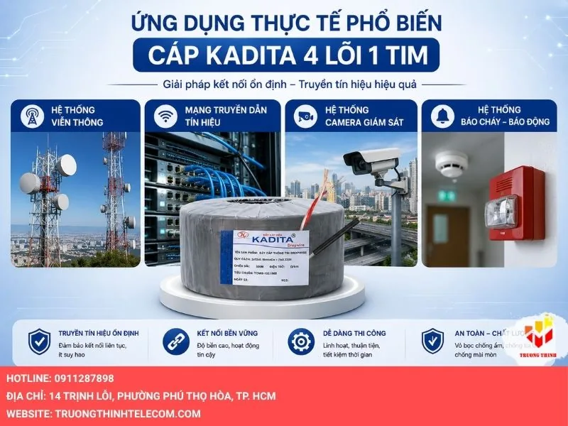 Ứng dụng thực tế phổ biến của cáp Kadita 4 lõi 1 tim