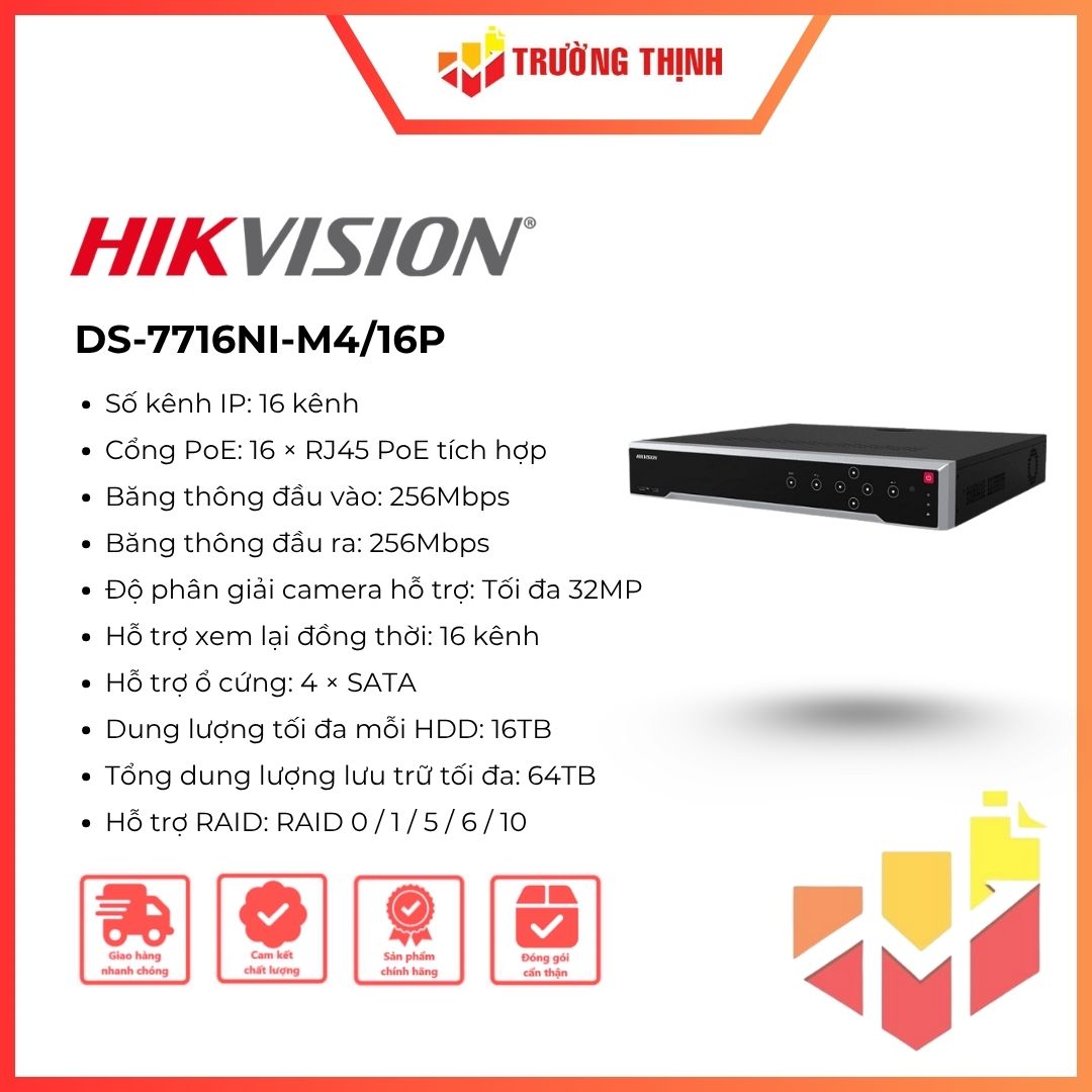 Đầu ghi hình IP NVR Hikvision 16 kênh DS-7716NI-M4/16P