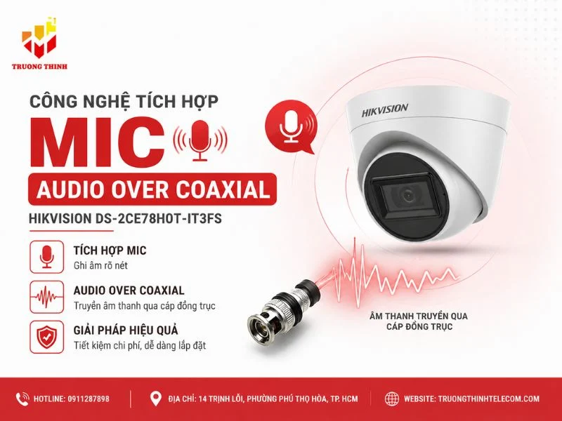 Công nghệ tích hợp Mic (Audio over Coaxial) của Hikvision DS-2CE78H0T-IT3FS