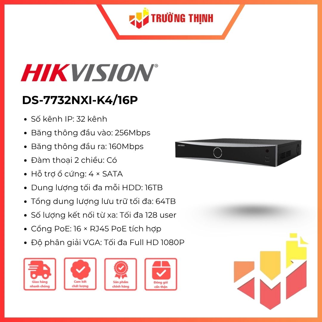 Đầu ghi hình IP NVR 32 kênh Hikvision DS-7732NXI-K4/16P