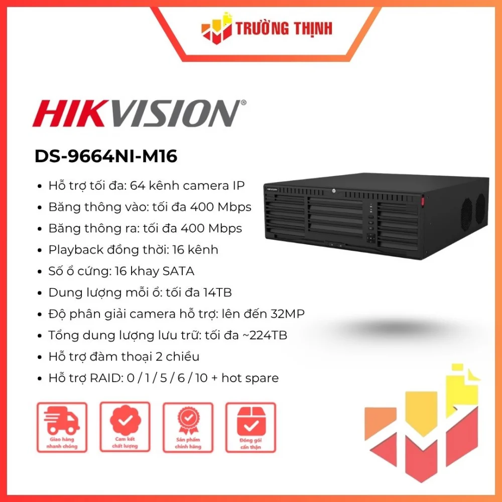 Đầu ghi IP 64 kênh cao cấp Hikvision DS-9664NI-M16 8K NVR