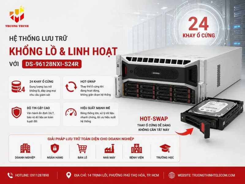Hệ thống lưu trữ khổng lồ với 24 khay ổ cứng và tính năng Hot-swap trên DS-96128NXI-S24R