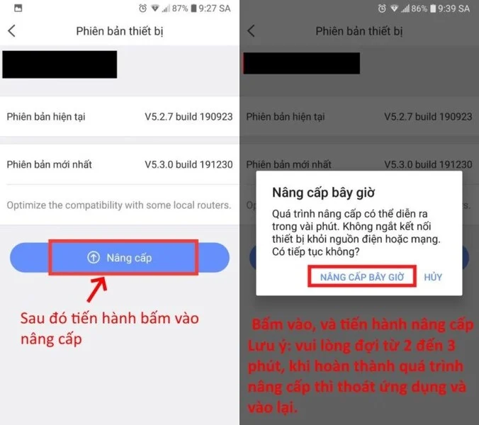 Nhấn vào Nâng cấp