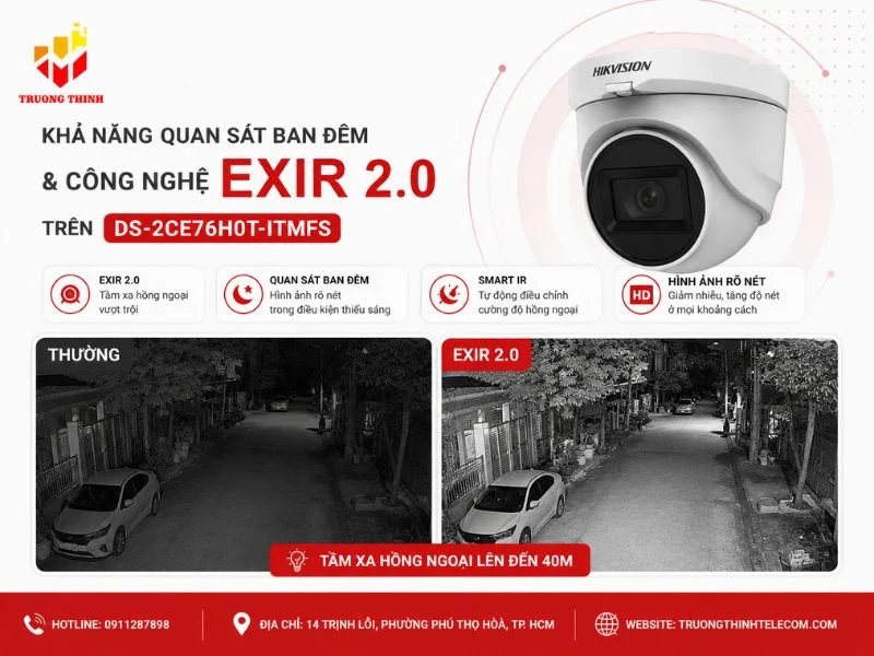Khả năng quan sát ban đêm và công nghệ EXIR 2.0 trên DS-2CE76H0T-ITMFS