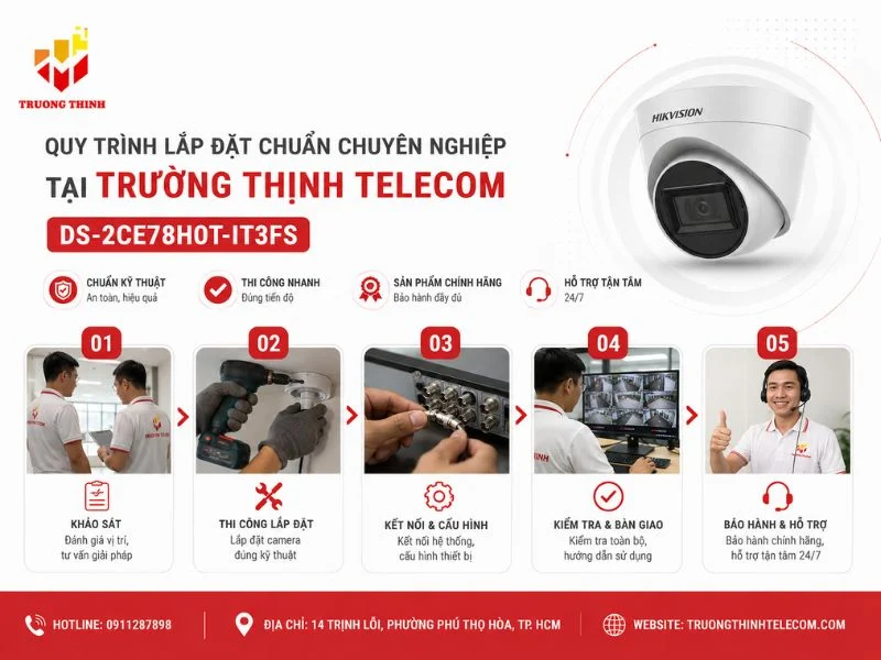 Quy trình lắp đặt chuẩn chuyên nghiệp tại Trường Thịnh Telecom cho model DS-2CE78H0T-IT3FS
