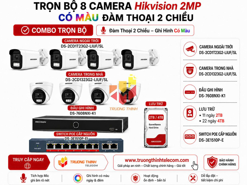 Bộ 8 camera Hikvision 2MP có đàm thoại 2 chiều