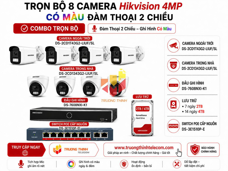 Bộ 8 camera Hikvision 4MP có đàm thoại 2 chiều