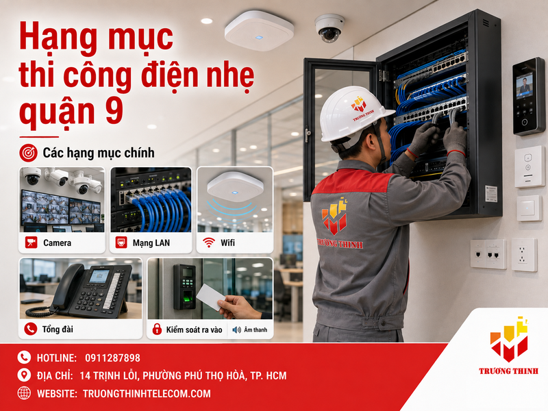 Các hạng mục trong dịch vụ thi công điện nhẹ quận 9 của Trường Thịnh Telecom