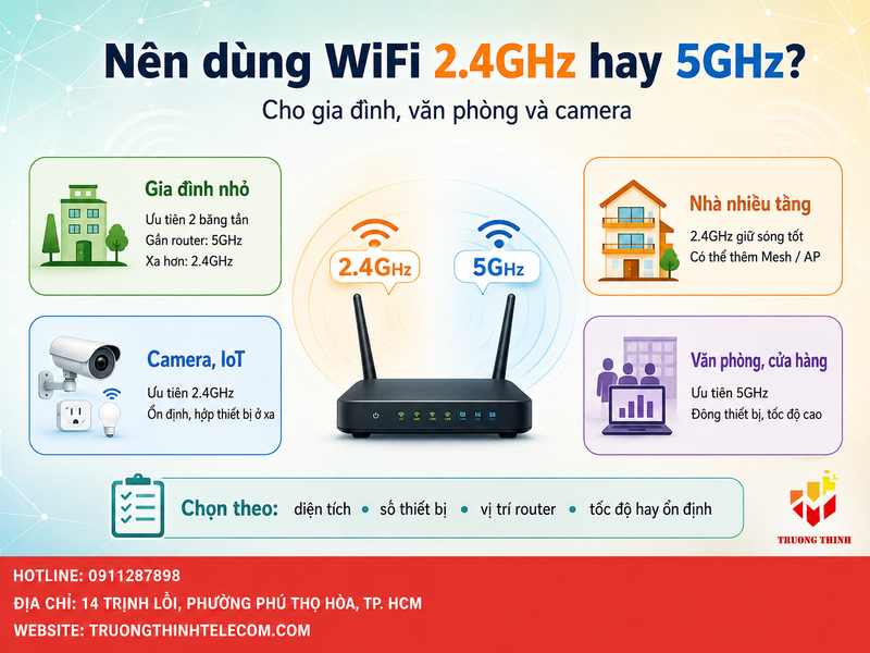 Nên dùng WiFi 2.4GHz hay 5GHz cho gia đình, văn phòng và camera?