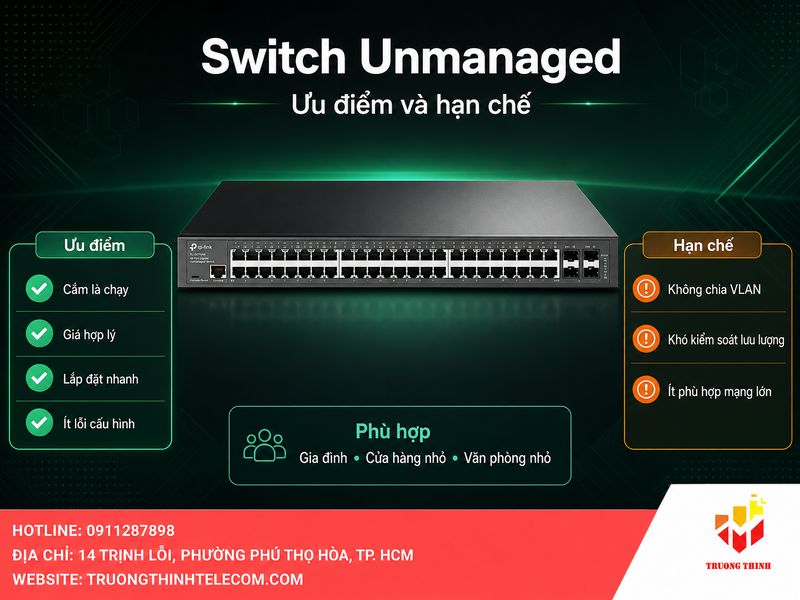 Phân tích ưu điểm và hạn chế của switch unmanaged