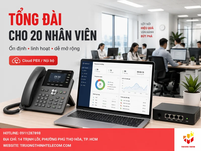 Tổng đài cho 20 nhân viên: Chọn mô hình, chi phí và cách triển khai hiệu quả
