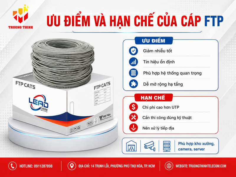 Ưu điểm và hạn chế của cáp mạng FTP trong môi trường cần ổn định cao