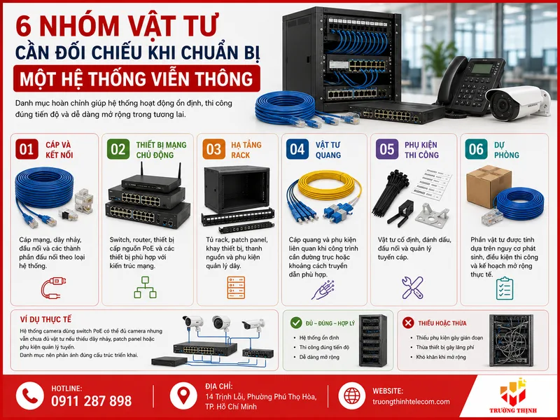 6 nhóm vật tư cần đối chiếu khi chuẩn bị một hệ thống viễn thông