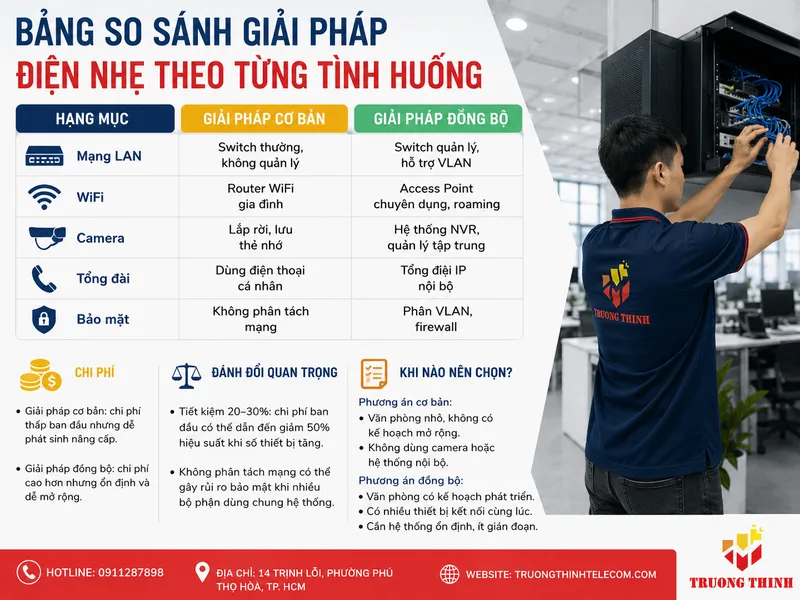 Bảng so sánh giải pháp điện nhẹ theo từng tình huống