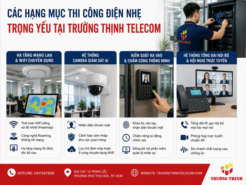Các hạng mục thi công điện nhẹ trọng yếu tại Trường Thịnh Telecom
