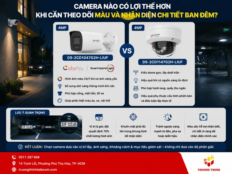 Camera nào có lợi thế hơn khi cần theo dõi màu và nhận diện chi tiết ban đêm?