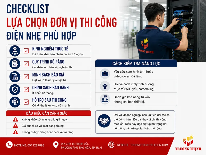 Checklist lựa chọn đơn vị thi công điện nhẹ phù hợp