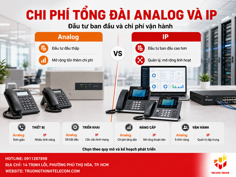 Chi phí đầu tư và vận hành tổng đài Analog so với IP