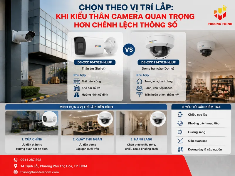Chọn theo vị trí lắp: Khi kiểu thân camera quan trọng hơn chênh lệch thông số