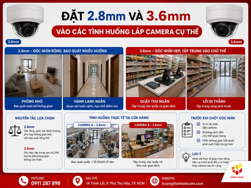Đặt 2.8mm và 3.6mm vào các tình huống lắp camera cụ thể