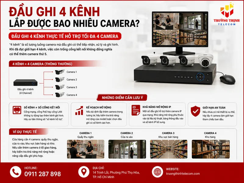 Đầu ghi 4 kênh lắp được bao nhiêu camera: Đầu ghi 4 kênh thực tế hỗ trợ bao nhiêu camera?