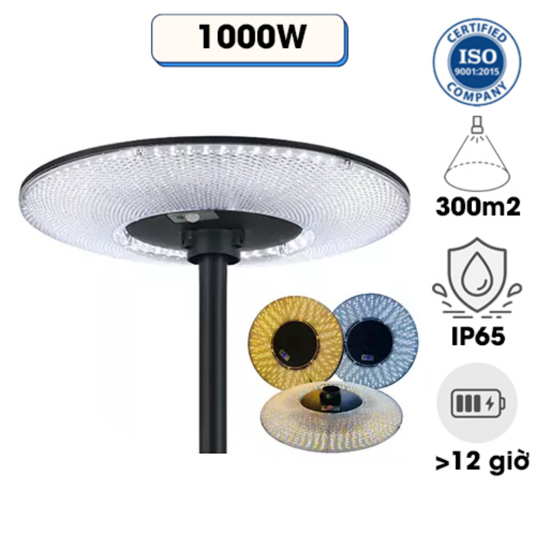 Đèn đường UFO năng lượng mặt trời Kim Cương 1000W 3 Chế Độ Màu 5 pin