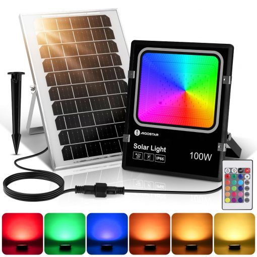 Đèn rọi năng lượng mặt trời 100W LED 5050 Nhiều Màu RGB Roi Tường Và Cây