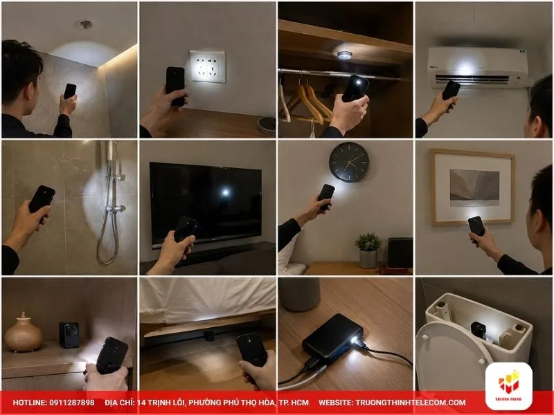 Dùng đèn pin hoặc flash tìm phản xạ