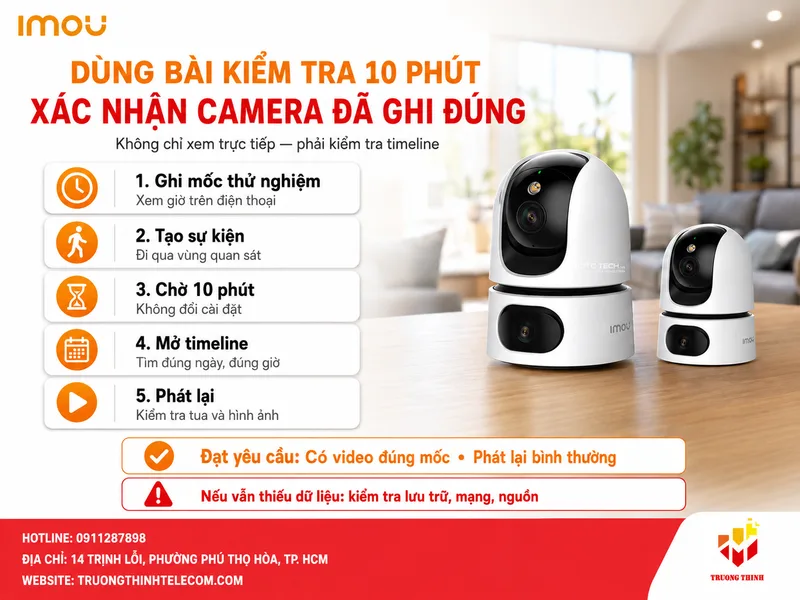 Dùng một bài kiểm tra 10 phút để xác nhận camera đã ghi lại đúng