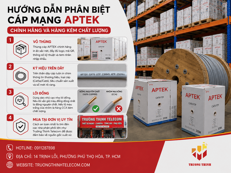 Hướng dẫn phân biệt cáp mạng APTEK chính hãng và hàng kém chất lượng