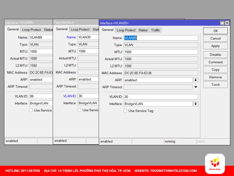 Khai báo các Interface VLAN ID