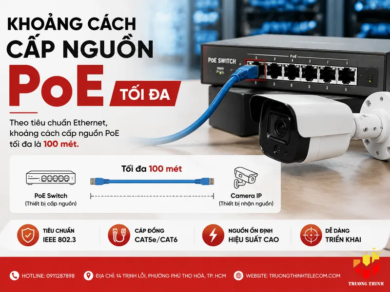 Khoảng cách cấp nguồn PoE tối đa