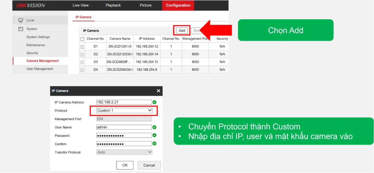 Ở mục Camera Management