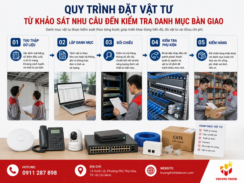 Quy trình đặt vật tư từ khảo sát nhu cầu đến kiểm tra danh mục bàn giao