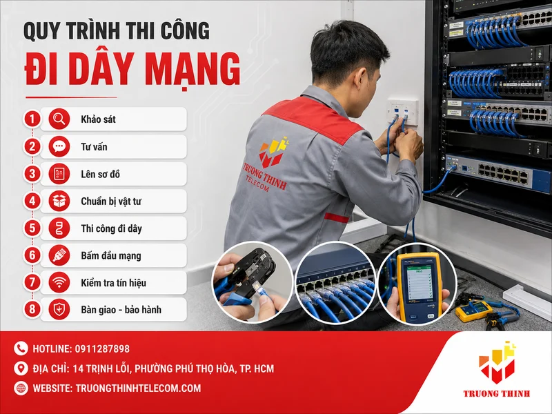 Quy Trình Thi Công Đi Dây Mạng Tại Trường Thịnh Telecom