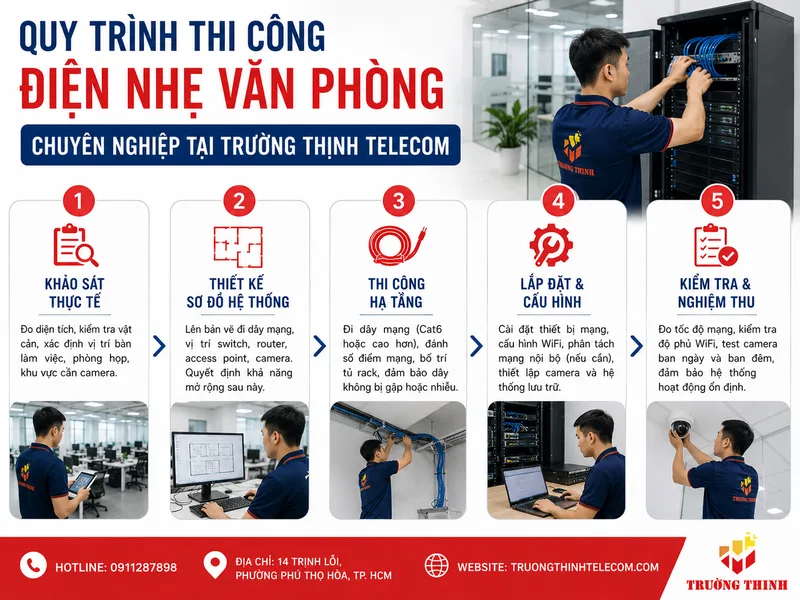 Quy trình thi công điện nhẹ văn phòng chuyên nghiệp tại Trường Thịnh Telecom