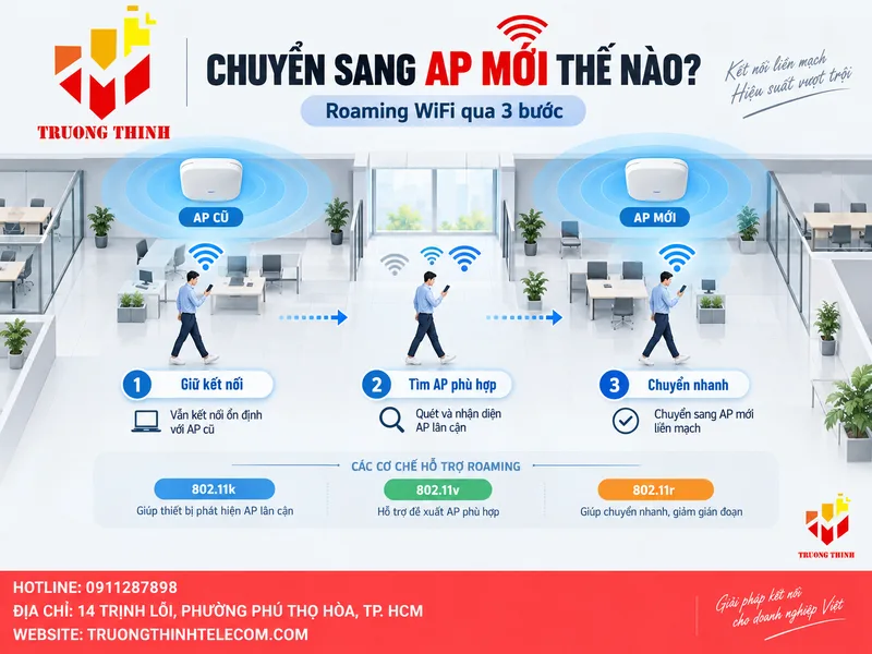 Thiết bị chuyển sang access point mới bằng cách nào?