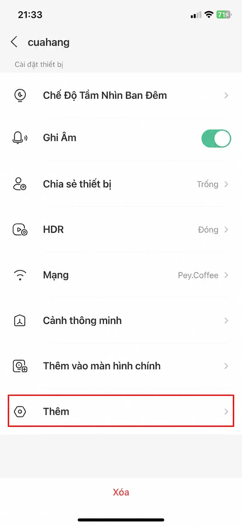 Vào mục Thêm