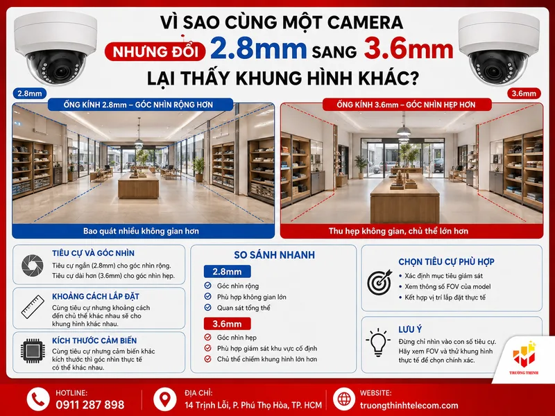 Vì sao cùng một camera nhưng đổi 2.8mm sang 3.6mm lại thấy khung hình khác?