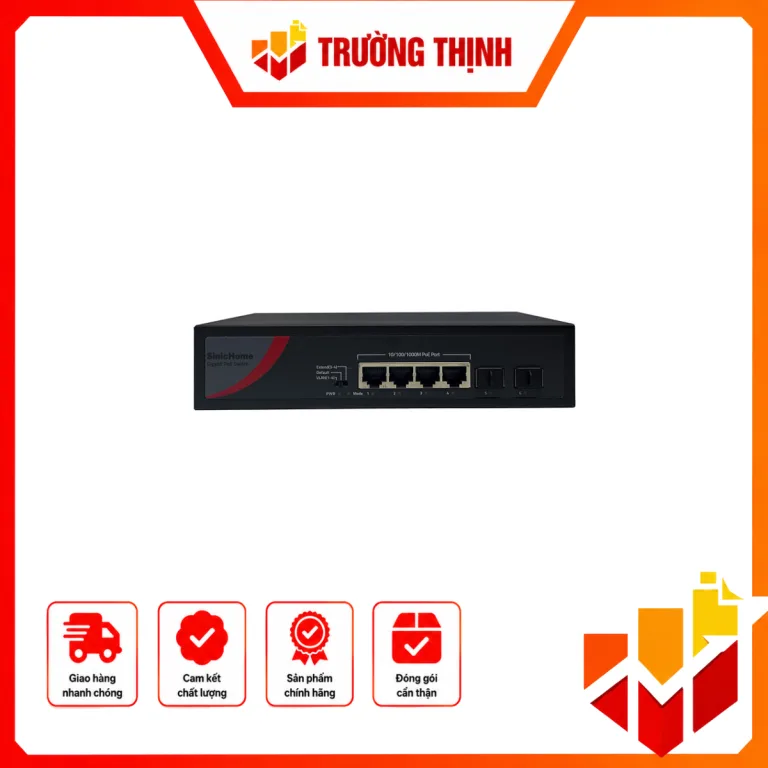 Switch mạng 4 cổng PoE 1000M, 2 cổng uplink giga 1000M +1 cổng uplink giga quang SFP – SN-5104P-FGE